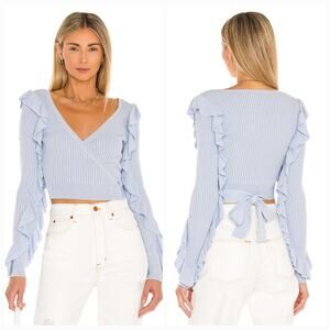 Tularosa Ruffle Wrap Cardi in Baby Blue Small